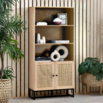 Padstow Rattan Tall Bookcase with Cupboard
