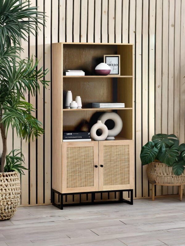 Padstow Rattan Tall Bookcase with Cupboard