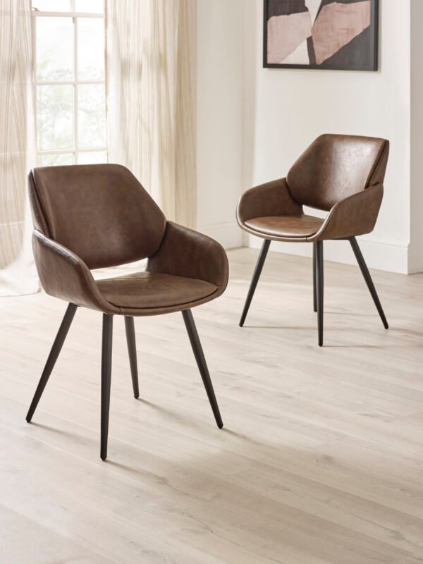 Parker Set of 2 Brown Faux Leather Upholstered Dining Chairs - Image 2