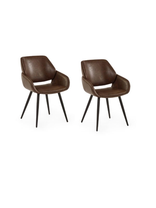 Parker Set of 2 Brown Faux Leather Upholstered Dining Chairs - Image 4