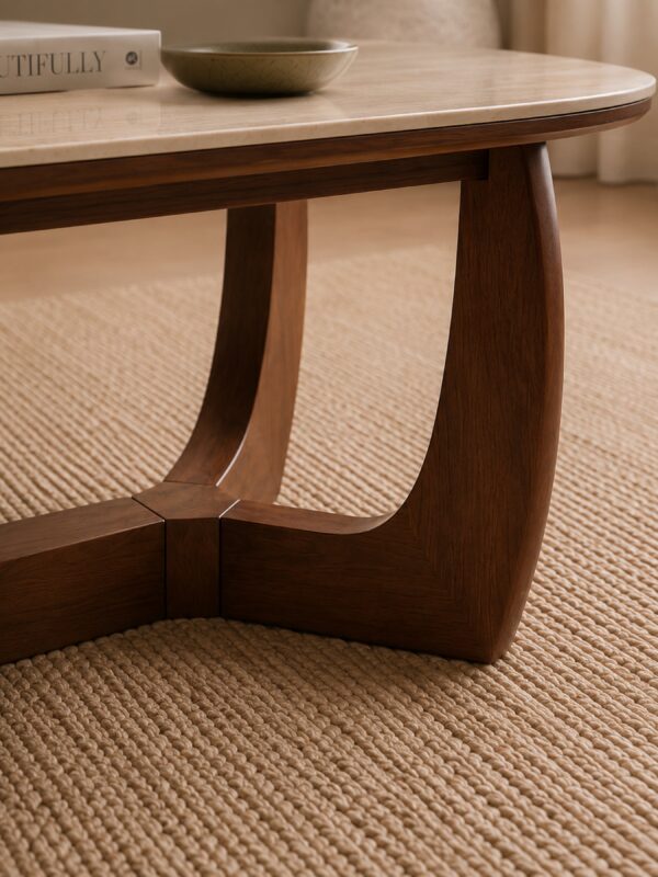 Portland Rectangular Coffee Table - Walnut Effect/Natural Stone - Image 6