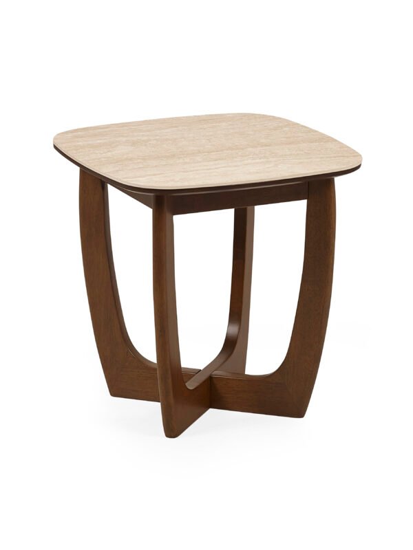 Portland Square Lamp Table - Walnut Effect/Natural Stone - Image 2