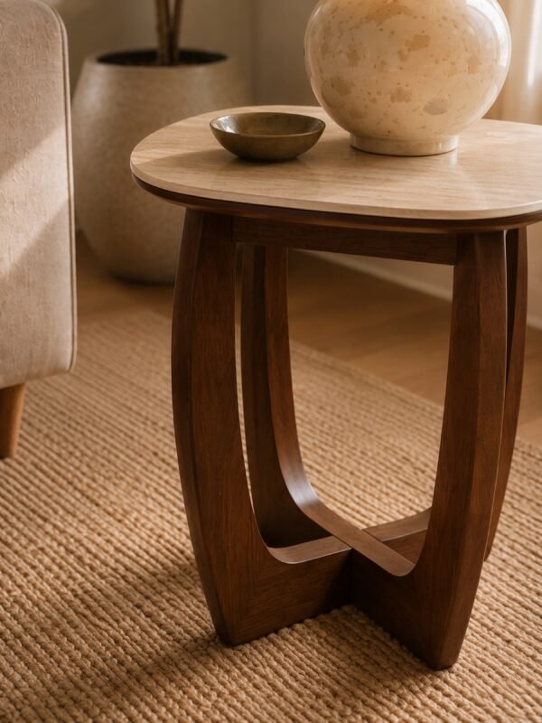 Portland Square Lamp Table - Walnut Effect/Natural Stone - Image 4
