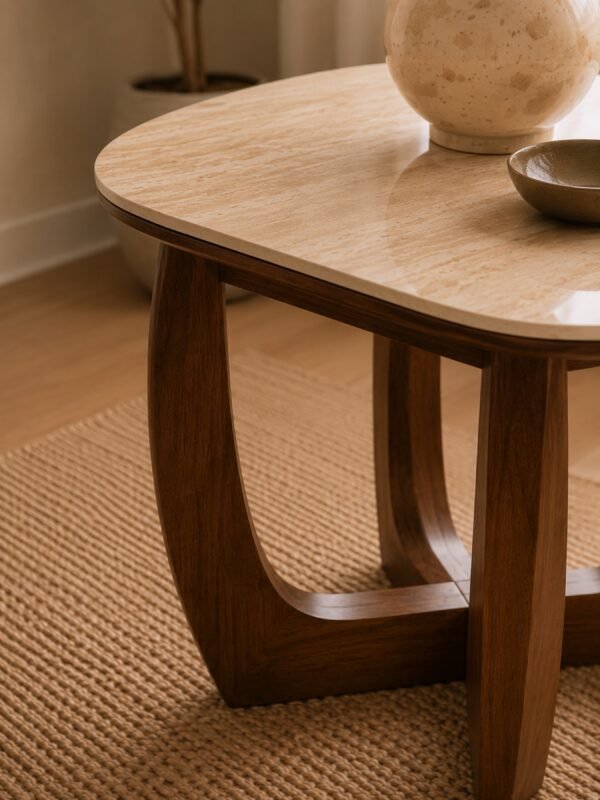 Portland Square Lamp Table - Walnut Effect/Natural Stone - Image 5