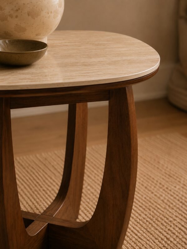 Portland Square Lamp Table - Walnut Effect/Natural Stone - Image 6