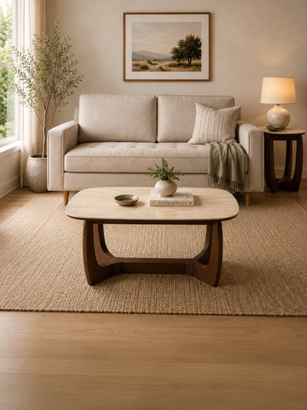 Portland Square Lamp Table - Walnut Effect/Natural Stone - Image 8