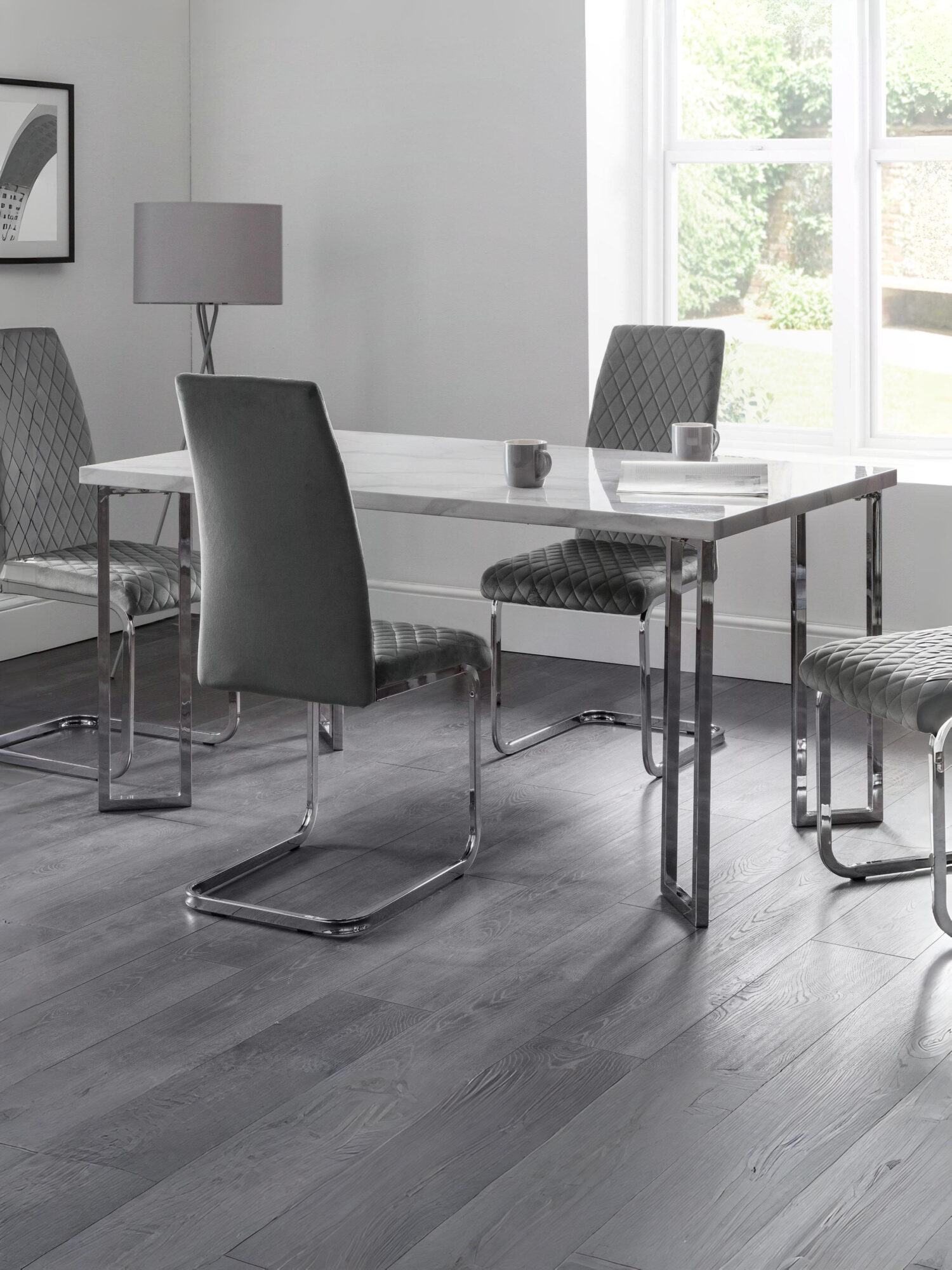 POS001_1 Positano Marble & Chrome Dining Table - Image 1