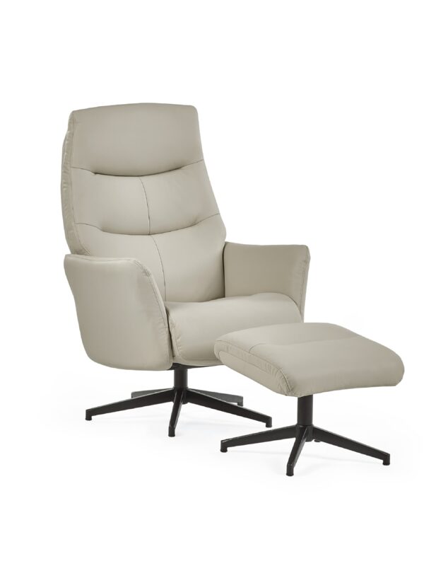 Priya Grey Faux PU Leather Recliner Chair and Stool - Image 2