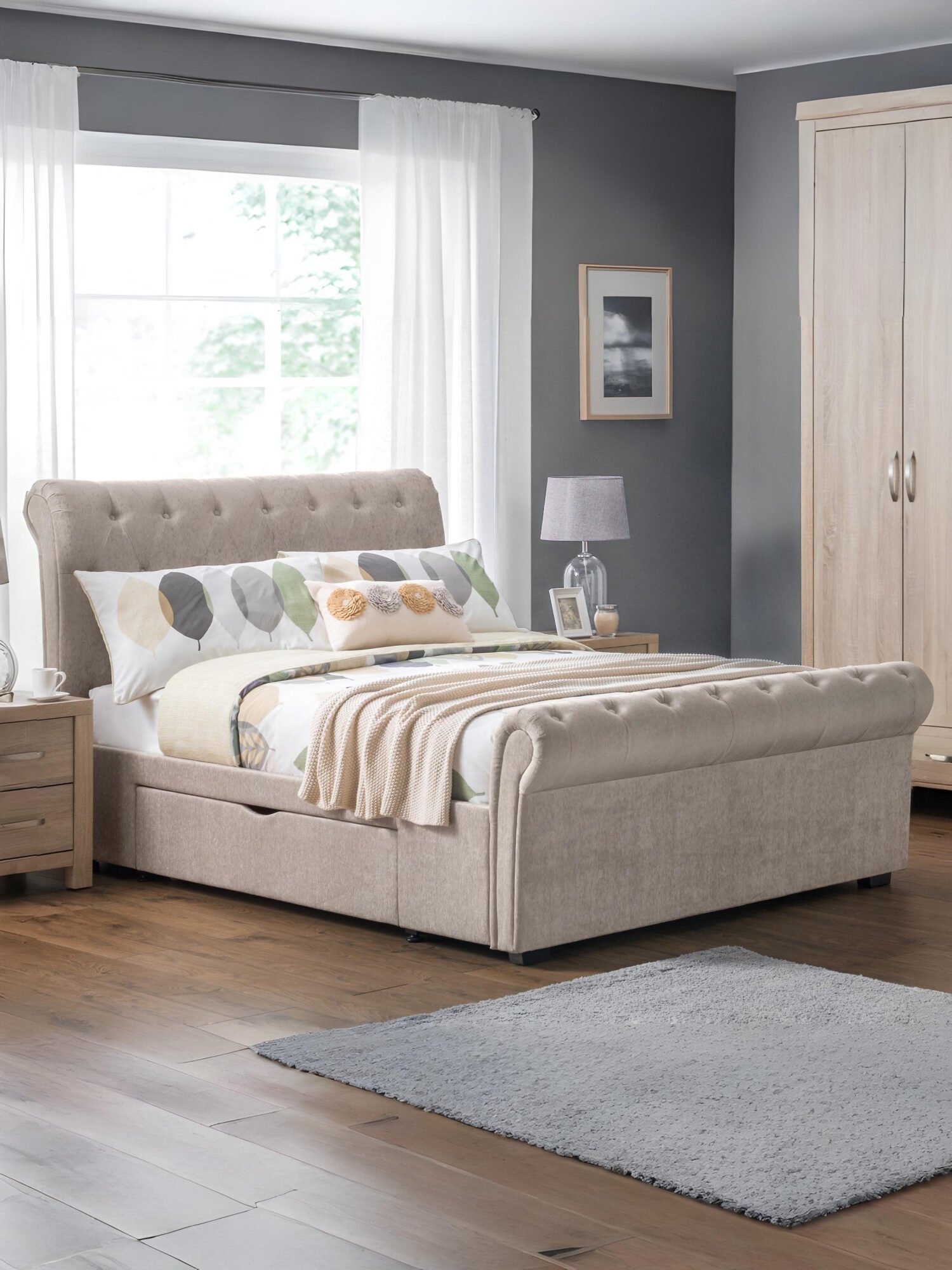 RAV004_1-1 Ravello Upholstered 2 Drawer Storage Bed