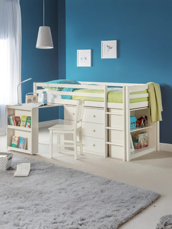 Roxy 90cm Single White Midsleeper Cabin Bed with Desk