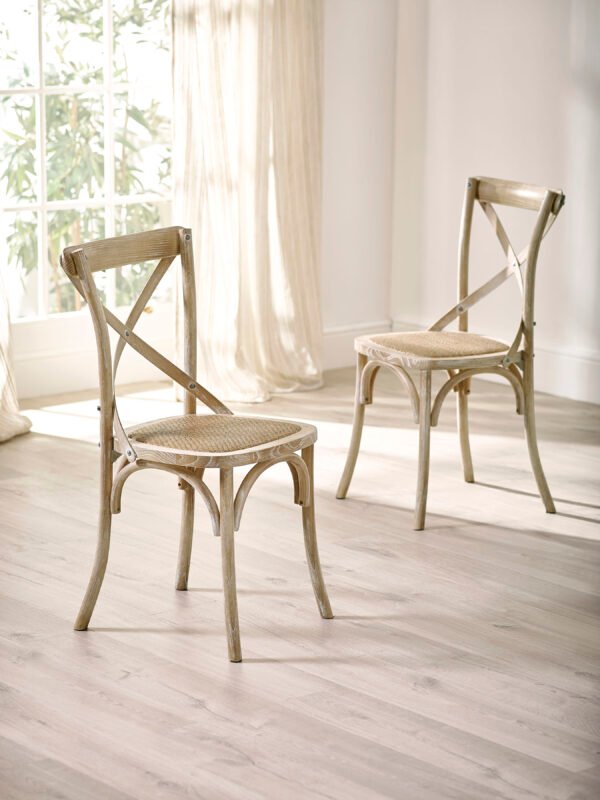 Set of 2 Satie Limed Oak Rattan Bistro Chairs - Image 2