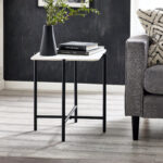 Siena White Marbled Sintered Stone Square Lamp Table