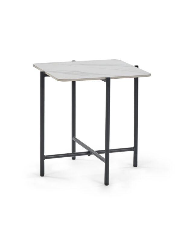 Siena White Marbled Sintered Stone Square Lamp Table - Image 2