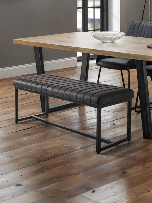 Soho 2 Seater Dining Bench - Antique Black Faux Leather