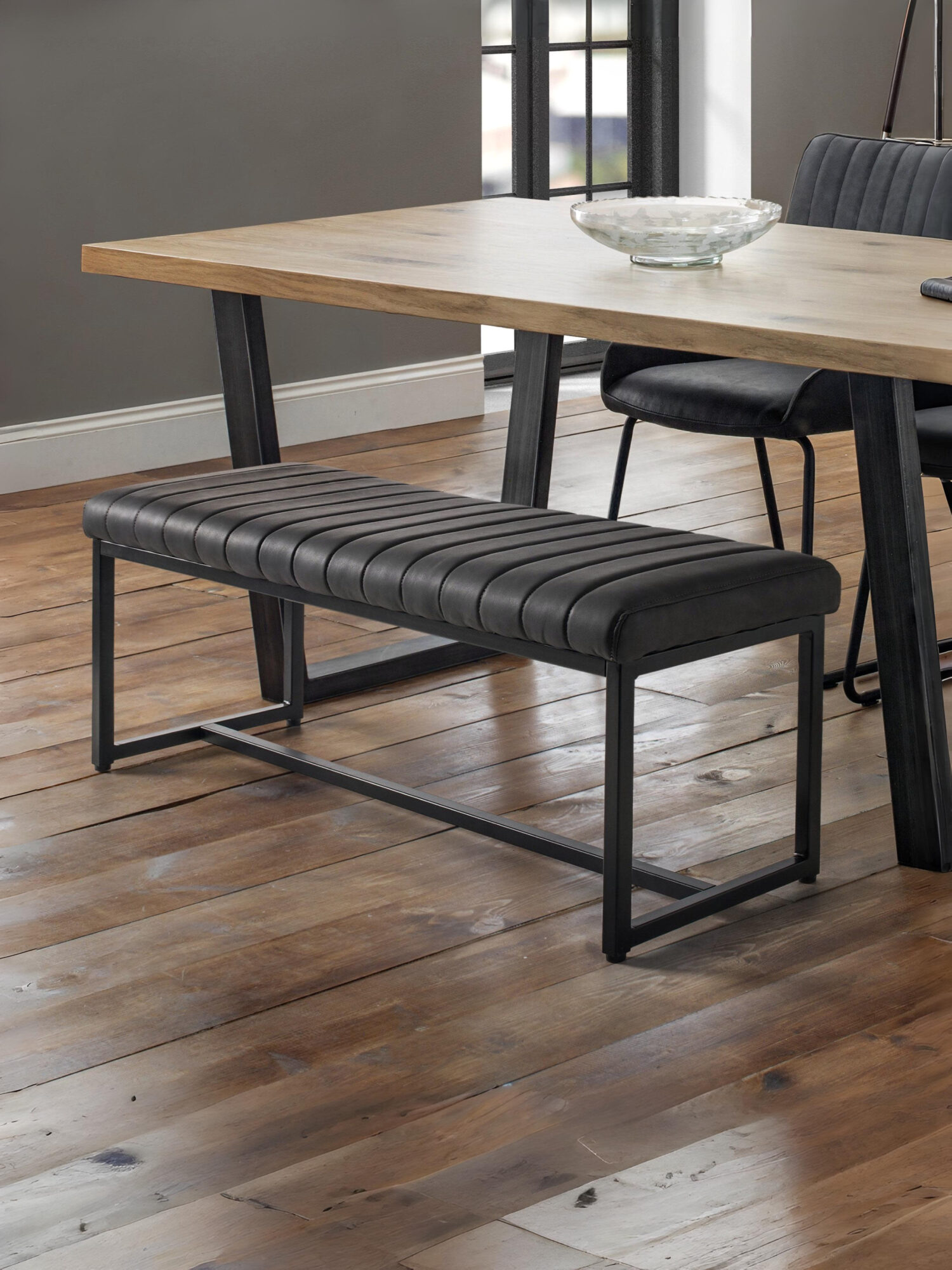 SOH002_1 Soho 2 Seater Dining Bench - Antique Black Faux Leather - Image 1