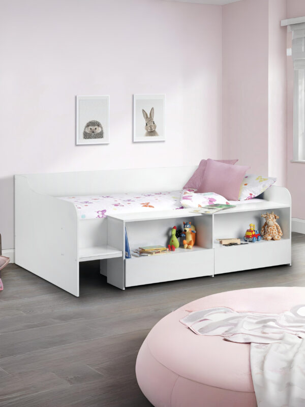 Stella 90cm Single White Low Sleeper Bed with Storage