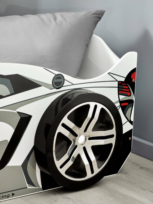 Storm White and Grey High Gloss 90cm Single Race Car Bed - Image 10