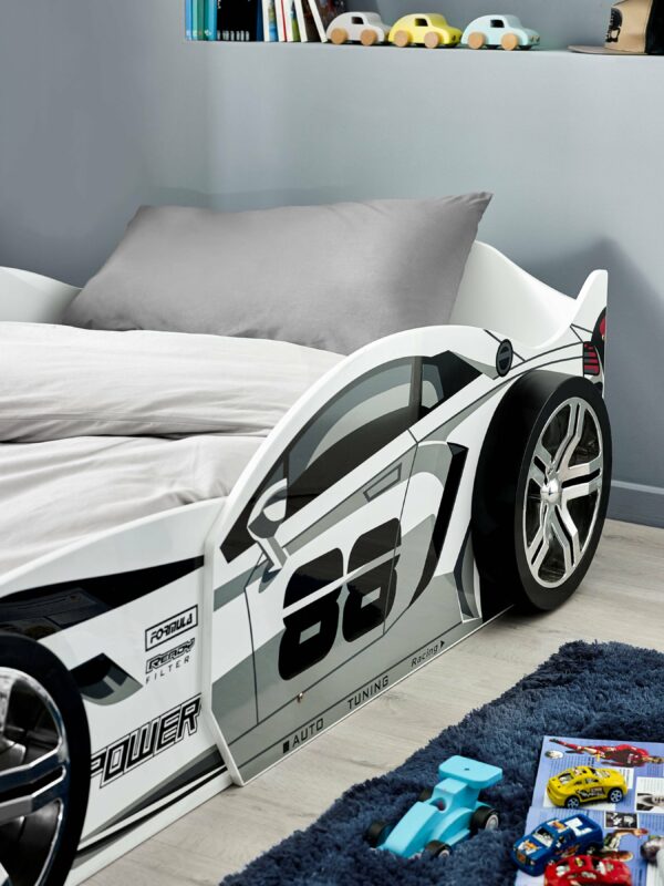 Storm White and Grey High Gloss 90cm Single Race Car Bed - Image 11