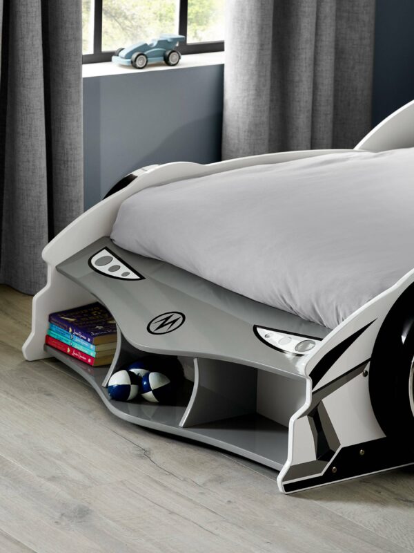 Storm White and Grey High Gloss 90cm Single Race Car Bed - Image 12