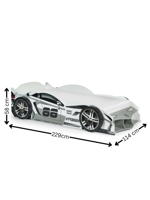 Storm White and Grey High Gloss 90cm Single Race Car Bed - Image 13