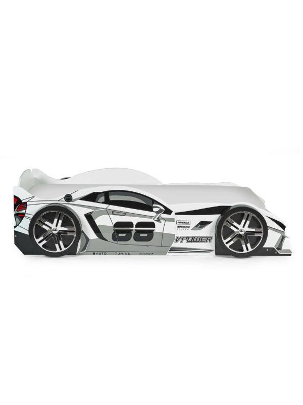 Storm White and Grey High Gloss 90cm Single Race Car Bed - Image 14