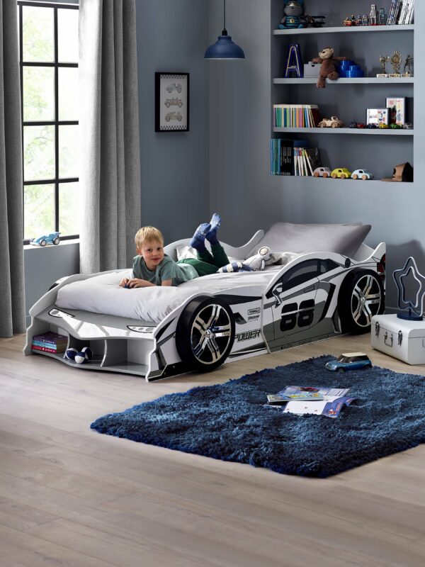 Storm White and Grey High Gloss 90cm Single Race Car Bed - Image 2