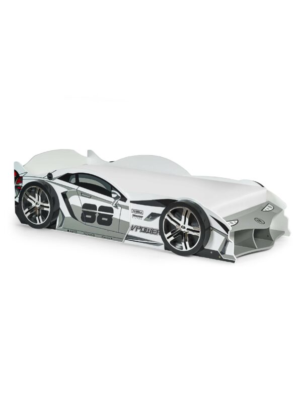 Storm White and Grey High Gloss 90cm Single Race Car Bed - Image 3
