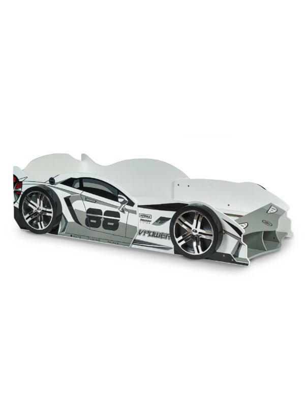Storm White and Grey High Gloss 90cm Single Race Car Bed - Image 4