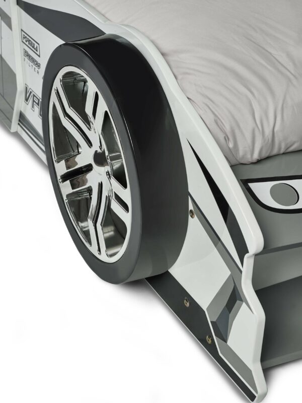 Storm White and Grey High Gloss 90cm Single Race Car Bed - Image 8