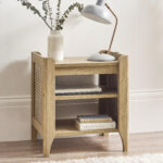 Sydney Rattan Print Side Table - Oak Effect