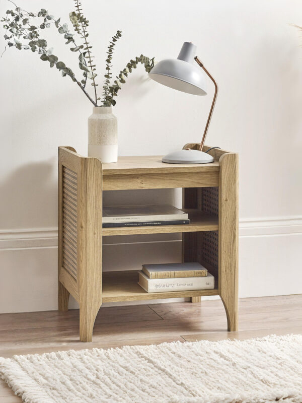 Sydney Rattan Print Side Table - Oak Effect