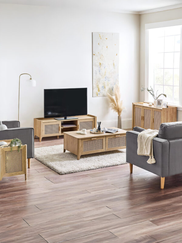 Sydney Rattan Print Side Table - Oak Effect - Image 13