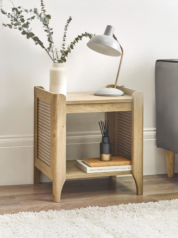 Sydney Rattan Print Side Table - Oak Effect - Image 2