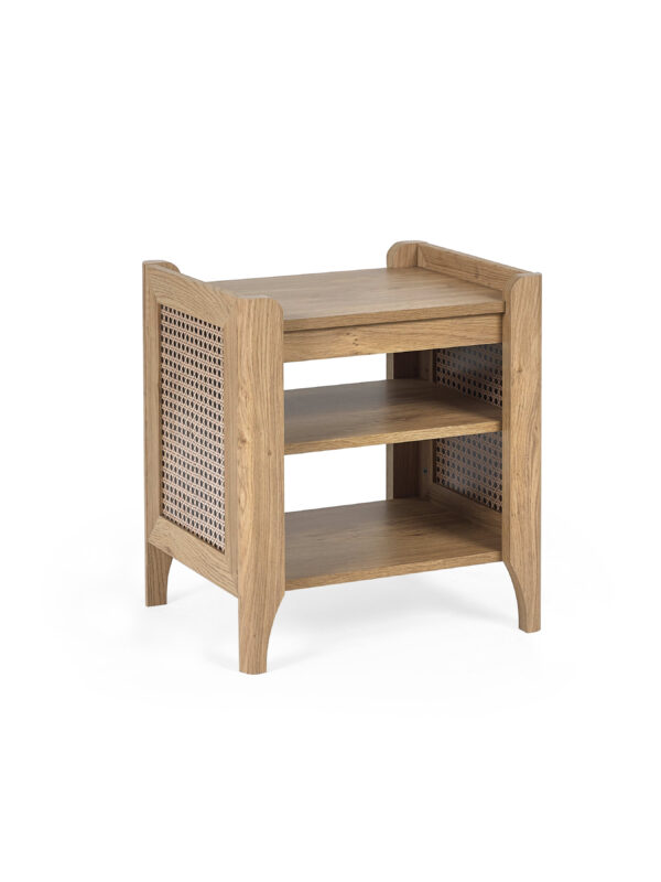 Sydney Rattan Print Side Table - Oak Effect - Image 3