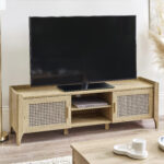 Sydney Rattan Print TV Unit up to 65 Inch - Oak Effect