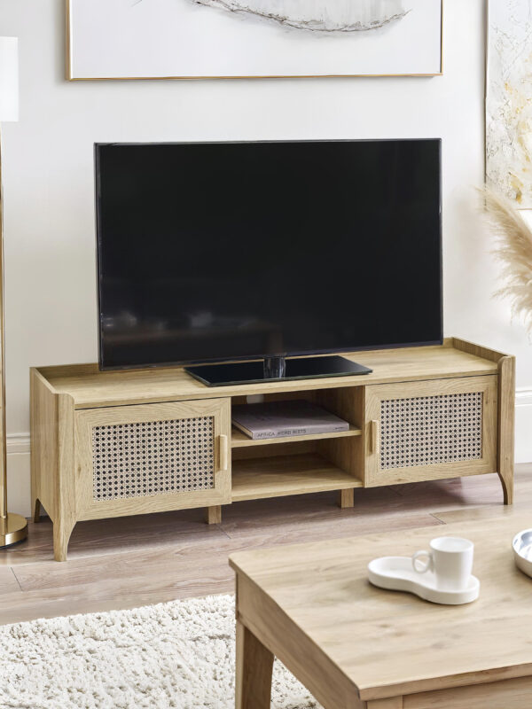 Sydney Rattan Print TV Unit up to 65 Inch - Oak Effect