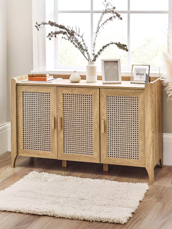 Sydney Rattan Print 3 Door Sideboard - Oak Effect