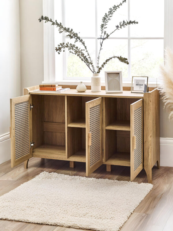 Sydney Rattan Print 3 Door Sideboard - Oak Effect - Image 2