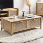 Sydney Rattan Print 2 Drawer Coffee Table - Oak Effect
