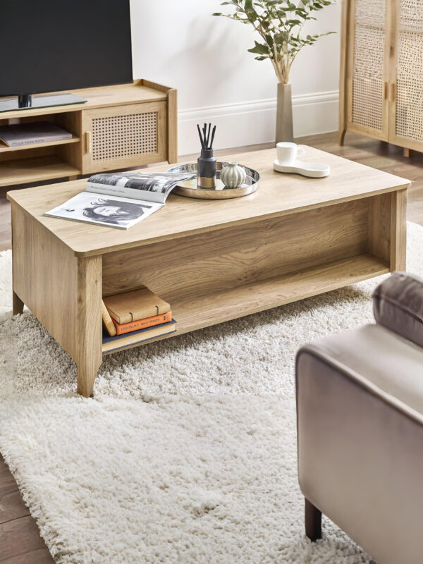 Sydney Rattan Print 2 Drawer Coffee Table - Oak Effect - Image 3
