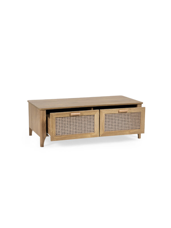 Sydney Rattan Print 2 Drawer Coffee Table - Oak Effect - Image 6