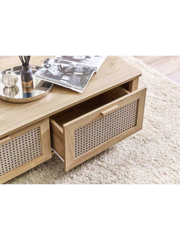 Sydney Rattan Print 2 Drawer Coffee Table - Oak Effect - Image 9