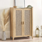 Sydney Rattan Print Shoe Cabinet - Oak Effect