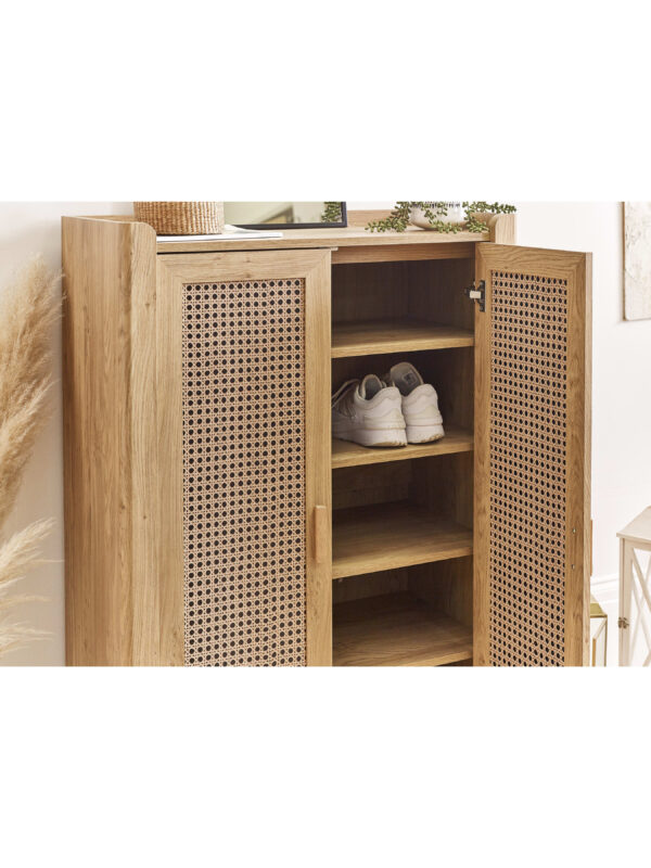 Sydney Rattan Print Shoe Cabinet - Oak Effect - Image 11
