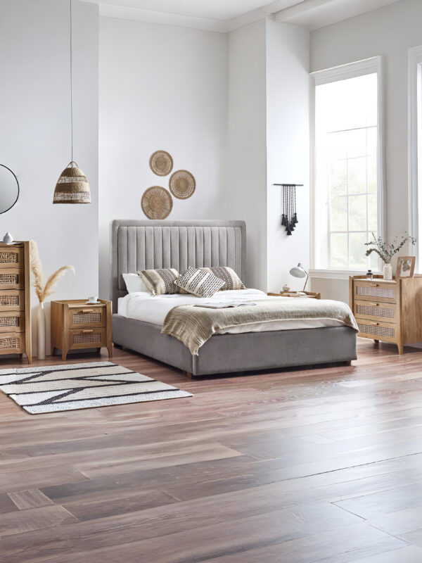 Sydney Rattan Print Shoe Cabinet - Oak Effect - Image 14