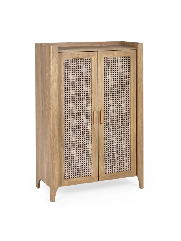 Sydney Rattan Print Shoe Cabinet - Oak Effect - Image 3
