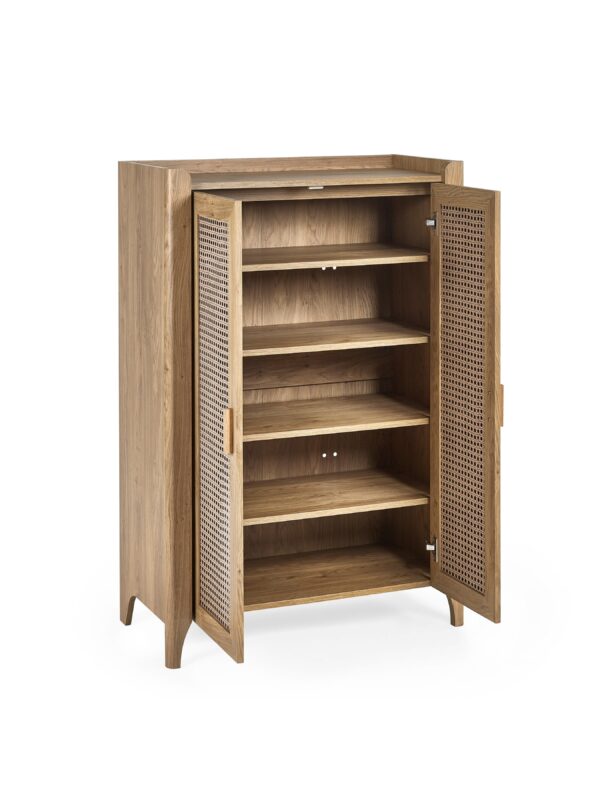 Sydney Rattan Print Shoe Cabinet - Oak Effect - Image 4