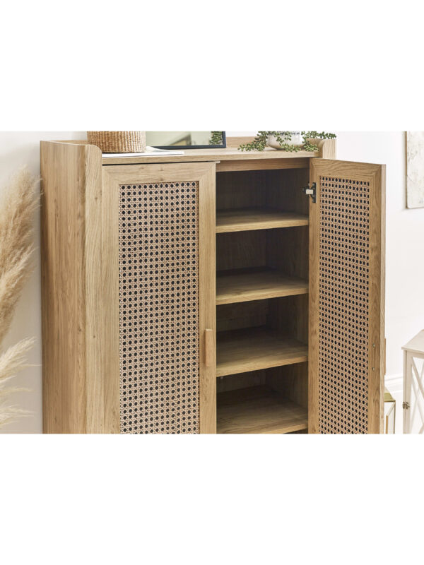 Sydney Rattan Print Shoe Cabinet - Oak Effect - Image 9