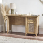 Sydney Rattan Print 1 Drawer Desk - Oak Effect