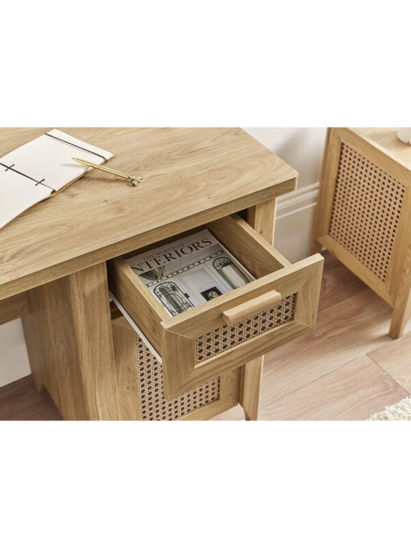 Sydney Rattan Print 1 Drawer Desk - Oak Effect - Image 10